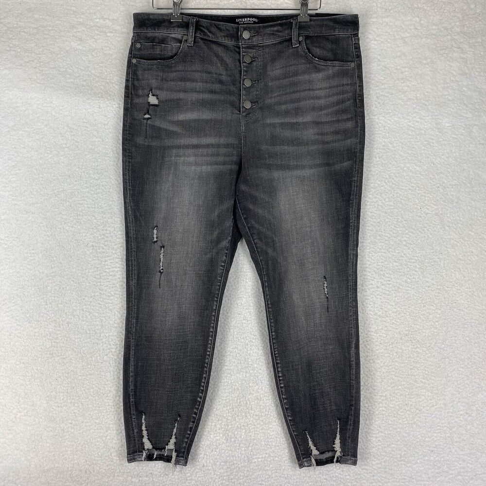 NWOT Liverpool Jeans Womens 16/33 Gray Abby High Rise Crop Skinny‎ Button Fly